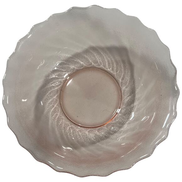 Glcoloc Vintage Pink Frosted Glass Swirl Ruffled Bowl 7 Inch Serving - Picture 7 of 12